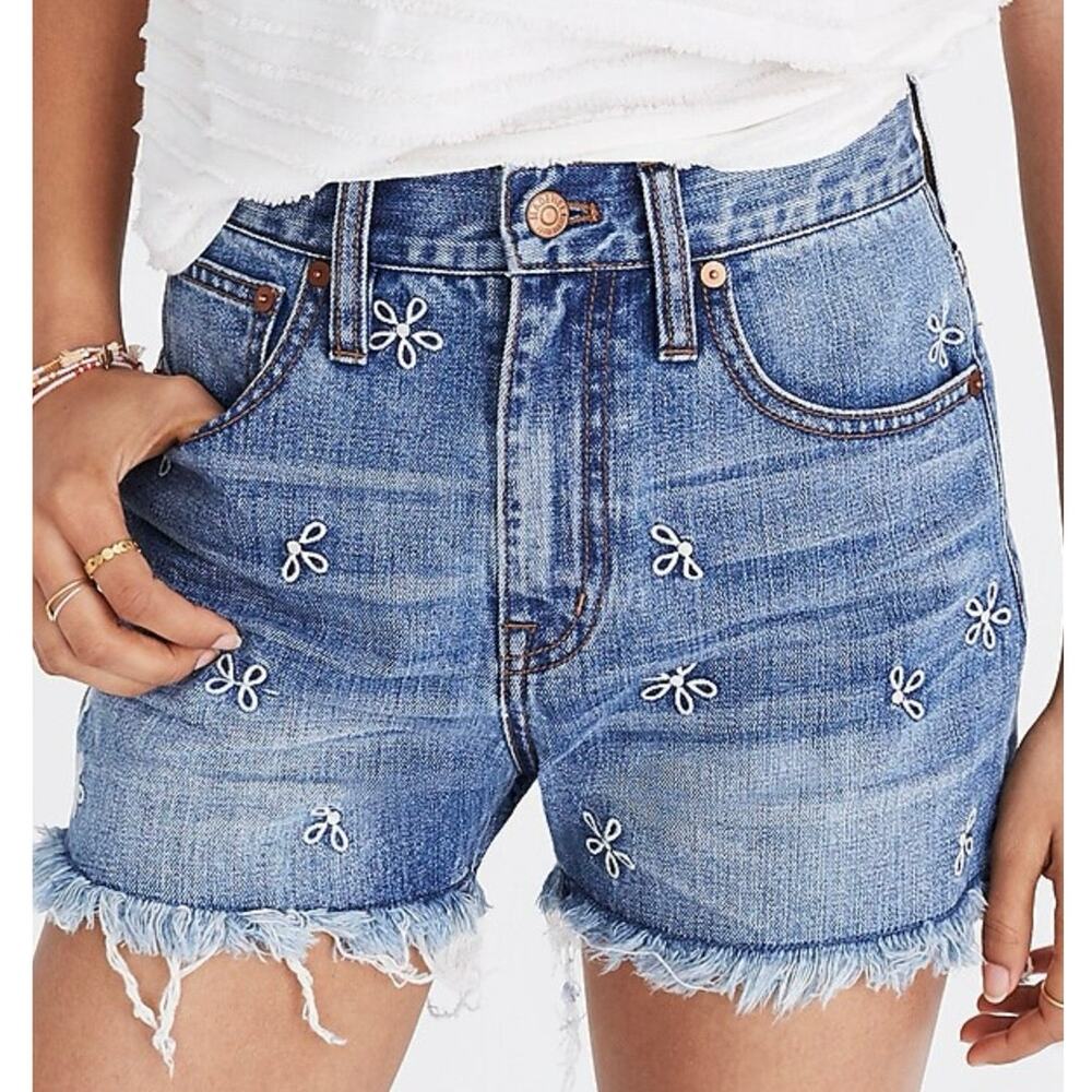 Madewell The Perfect Jean Short Daisy Embroidered Edition Size 26 Cutoff Denim